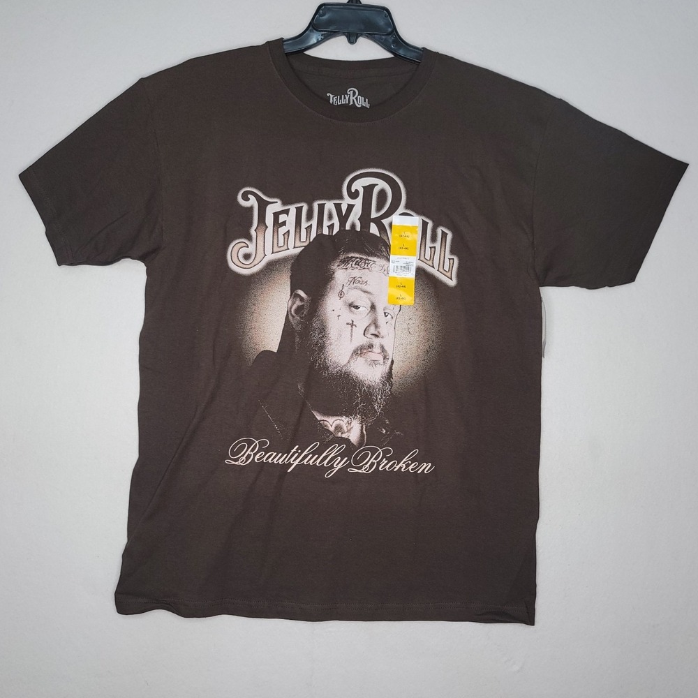 Jelly Roll T-Shirt Mens L Brown Beautifully Broken Country Music Album Tour NWT